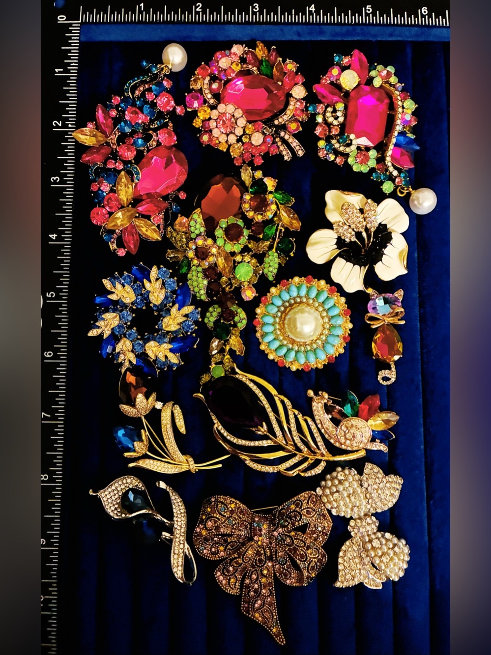 Lot of 14 Statement Brooches Rhinestone Pearl Flower Bow Jewelry Set Gift